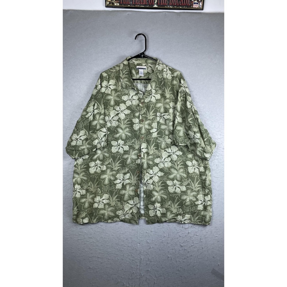 Breakwater Shirt Mens 2XL Green Floral Hawaiian Short Sleeve Button Front Rayon